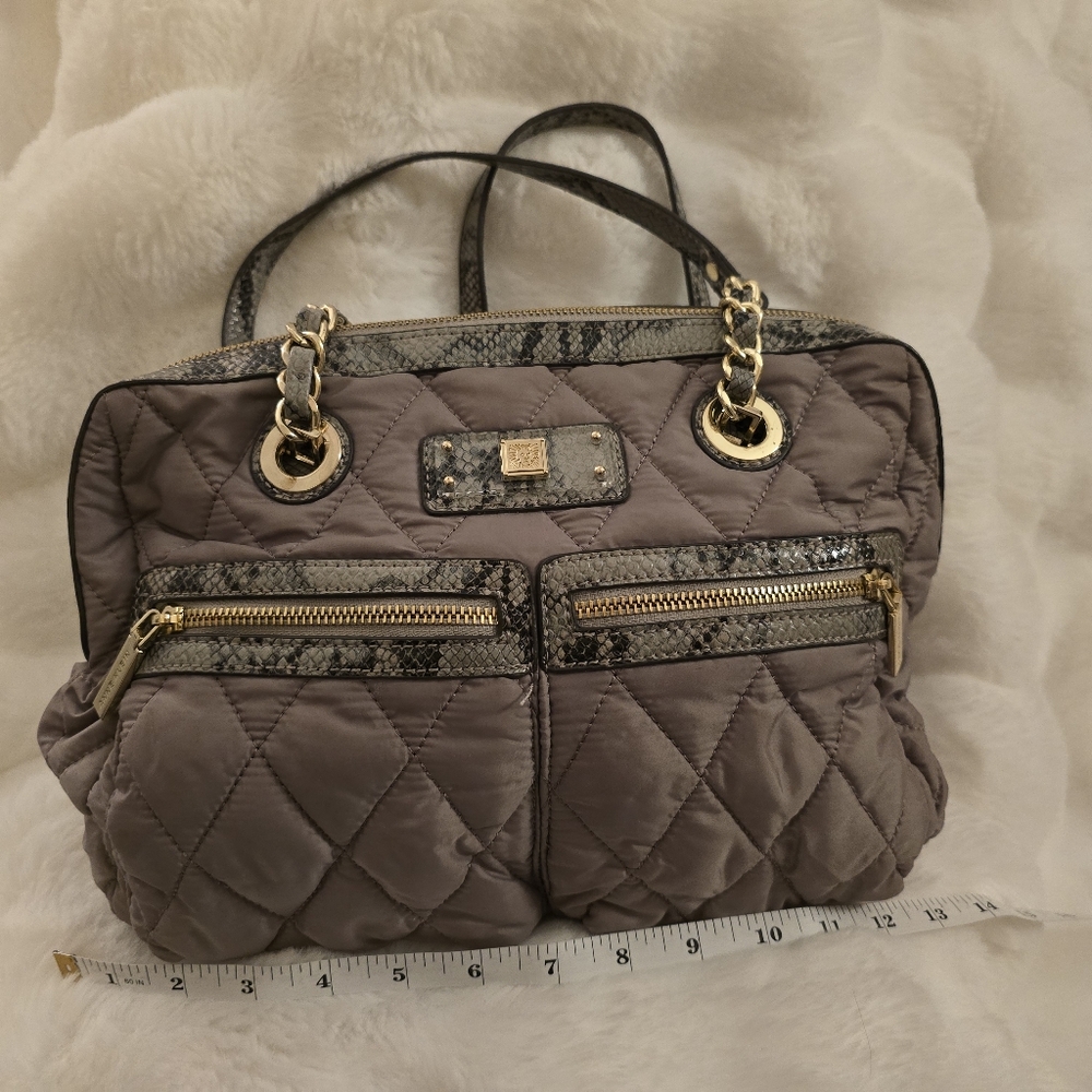 👜Anne Klein Purse - Taupe quilting, faux snake skin, gold hardware